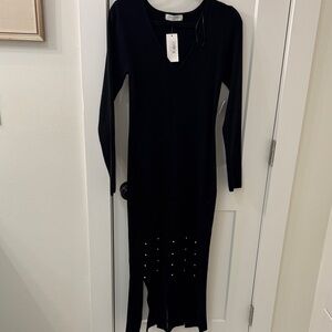 Black Long Sleeve Dress w Pearl Details